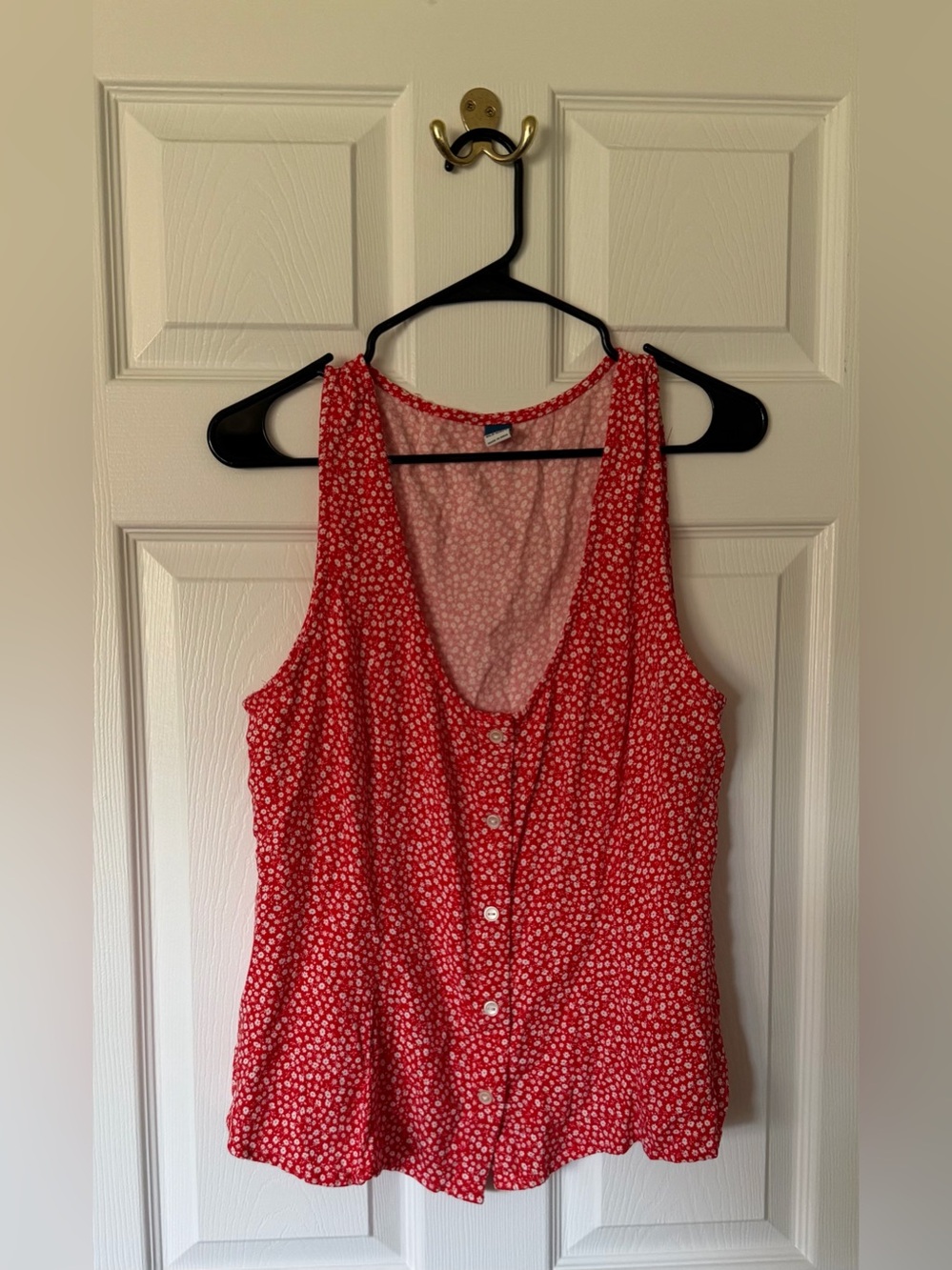 Old Navy Red Floral Button-Front Tank Top